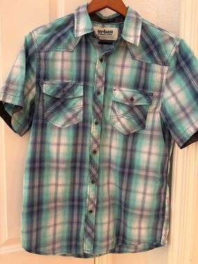 urban pipeline Teal & Blue Plaid Short-Sleeve Button-Up Shirt